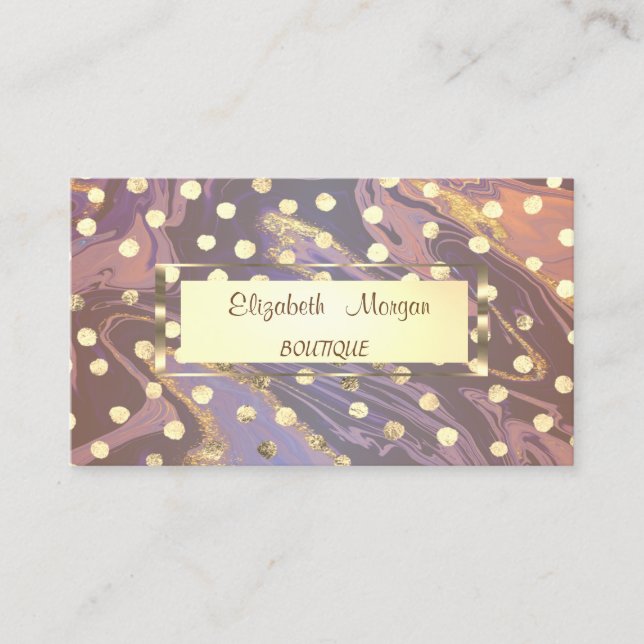 Tarjeta De Visita Elegante Elegante,Marco dorado,Confetti,Puntos (Anverso)