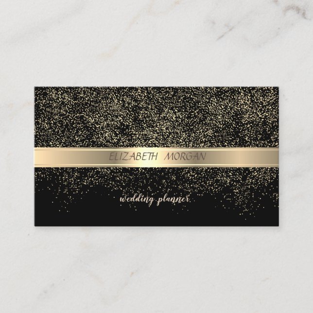 Tarjeta De Visita Elegante, elegante, negro, confeti de oro (Anverso)