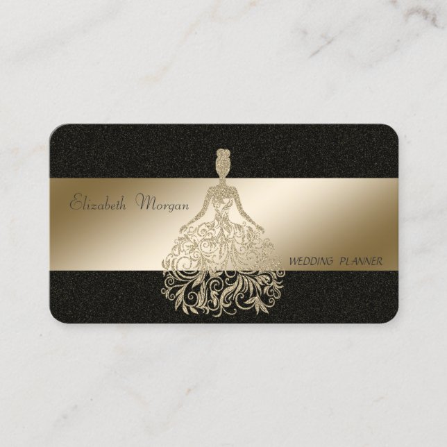 Tarjeta De Visita Elegante Elegante, Negro, Dorado Vestido Purpurina (Anverso)