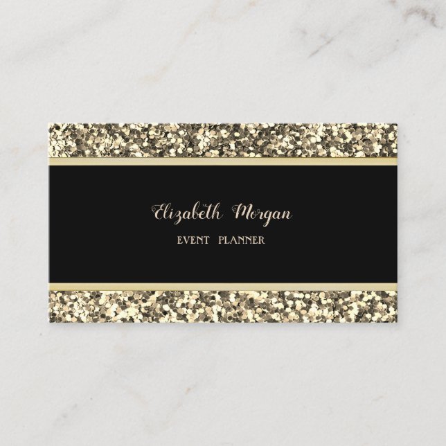 Tarjeta De Visita Elegante, elegante, negro, Purpurina de oro (Anverso)