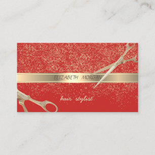 Tarjeta De Visita Elegante Elegante, Rojo, Confeti De Oro, Tijeras