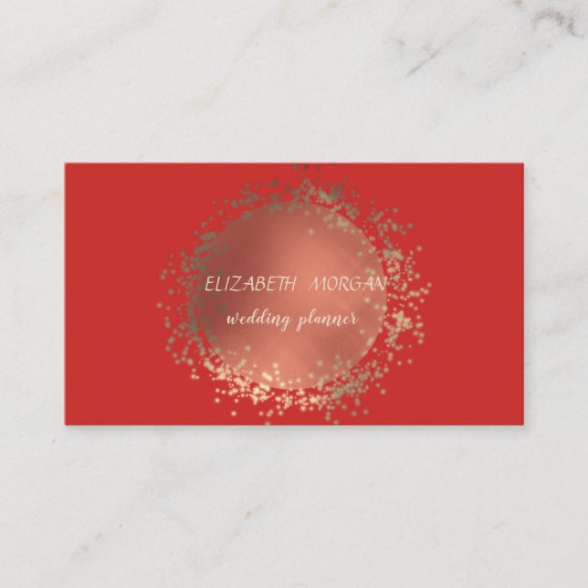 Tarjeta De Visita Elegante, Elegante, Rojo ,Confetti de oro (Anverso)