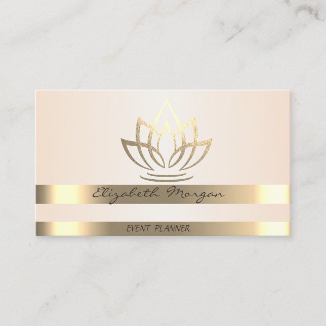 Tarjeta De Visita Elegante, elegante y moderno rayas de oro Lotus (Anverso)