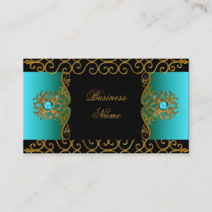 Tarjeta De Visita Elegante Elite Clásico Verde azulado Azul Oro Negr