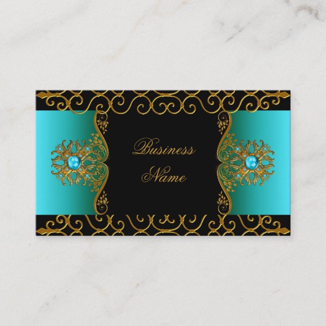 Tarjeta De Visita Elegante Elite Clásico Verde azulado Azul Oro Negr (Anverso)