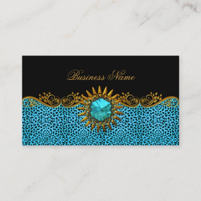Tarjeta De Visita Elegante Elite Clásico Verde azulado Leopardo de o (Anverso)