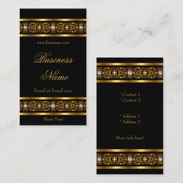 Tarjeta De Visita Elegante Elite Gold Trim Black Diamond Jewel 2 (Anverso / Reverso)