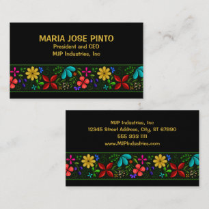 Tarjeta De Visita Elegante empleado de folk floral latinoamericano