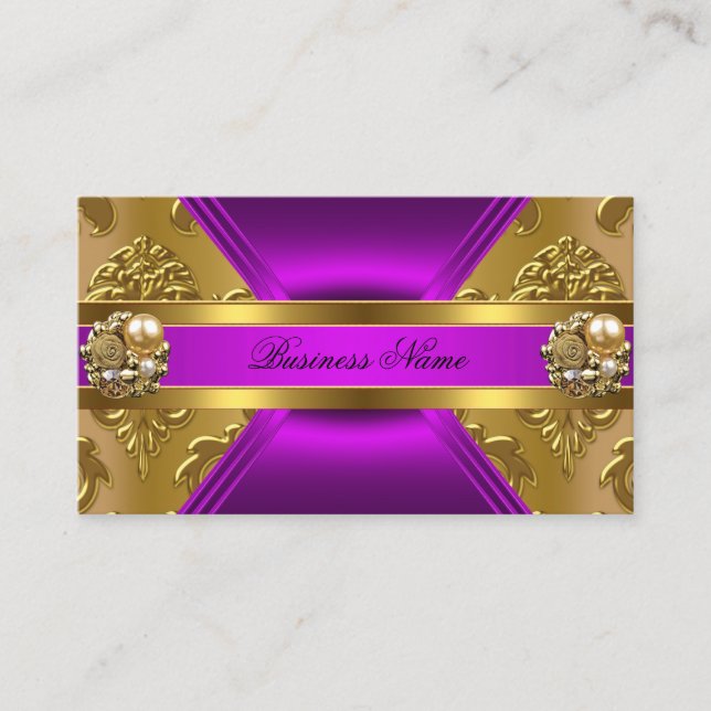 Tarjeta De Visita Elegante Empresario Purple Magenta Gold Damask Jew (Anverso)
