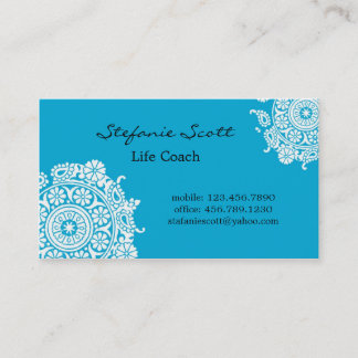 Tarjeta de visita elegante en azul y blanco de