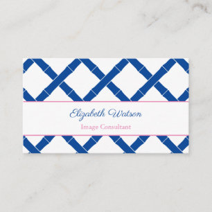 Tarjeta De Visita Elegante en Azul y Blanco Enrejado de Bambú