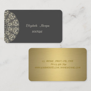 Tarjeta De Visita Elegante encaje gris oro