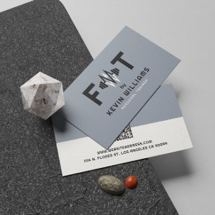 Tarjeta De Visita Elegante entrenador de fitness azul-gris, negro y