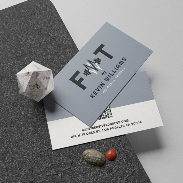 Tarjeta De Visita Elegante entrenador de fitness azul-gris, negro y  (Subido por el creador)