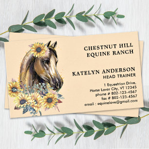 Tarjeta De Visita Elegante equino personalizado con flor de girasol
