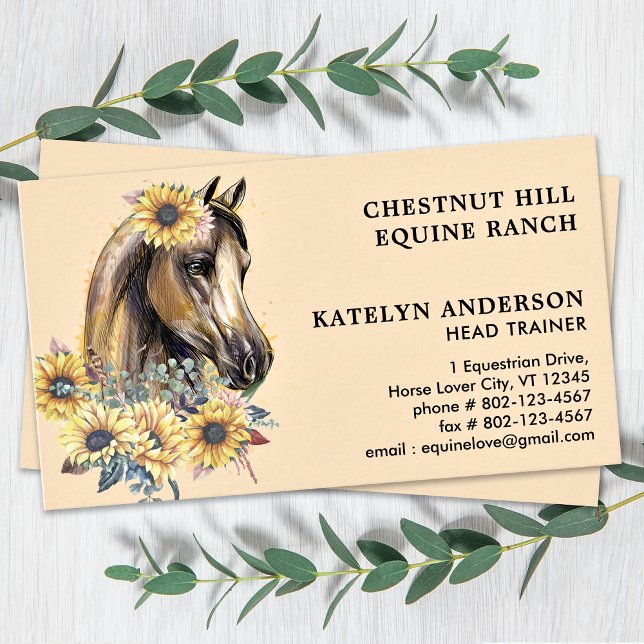 Tarjeta De Visita Elegante equino personalizado con flor de girasol (Subido por el creador)