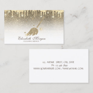 Tarjeta De Visita Elegante Escoba con Brillo Dorado Ama de Casa Limp