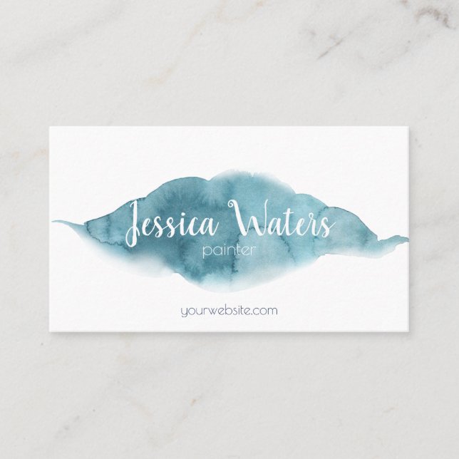 Tarjeta De Visita Elegante escritura femenina de acuarela azul (Anverso)