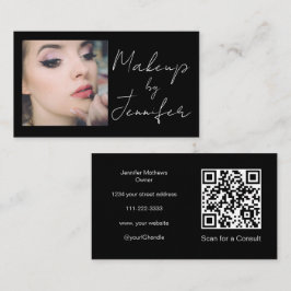 Tarjeta De Visita Elegante escritura negra QR Código imagen maquilla