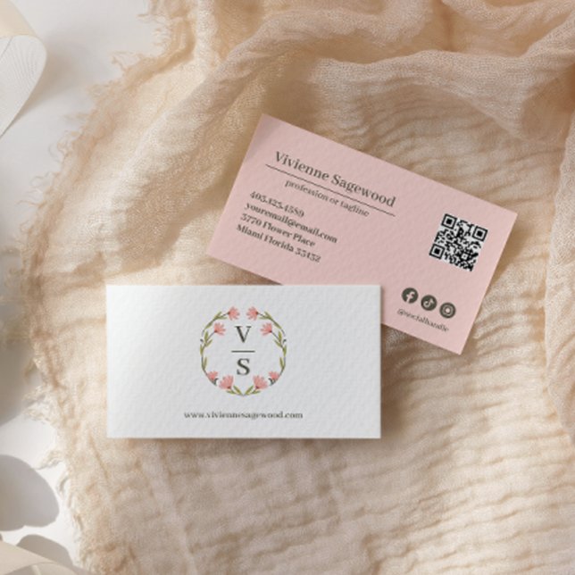 Tarjeta De Visita Elegante Escudo de Monograma Botánico CÓDIGO Verde (Subido por el creador)