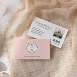 Tarjeta De Visita Elegante Escudo de Monograma Botánico Foto Rosa