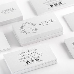 Tarjeta De Visita Elegante Escudo floral de monograma gris profesion