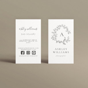 Tarjeta De Visita Elegante Escudo floral profesional de monograma gr