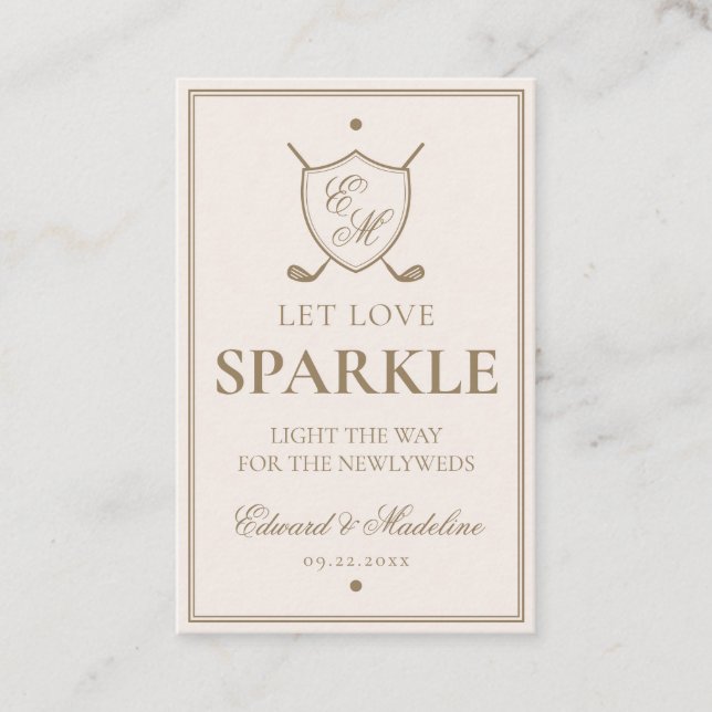 Tarjeta De Visita Elegante Escudo Monograma Boda de golf Sparkler Et (Anverso)