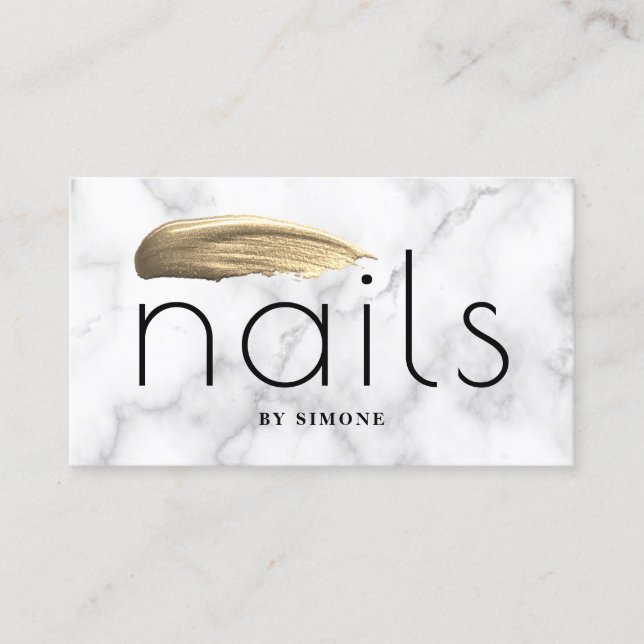 Tarjeta De Visita Elegante esmalte de uñas dorado trazo mármol blanc (Anverso)