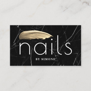 Tarjeta De Visita Elegante esmalte de uñas dorado trazo mármol neg