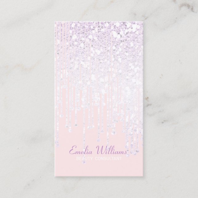 Tarjeta De Visita Elegante espárrago de cristal blanco ligero rosa (Anverso)