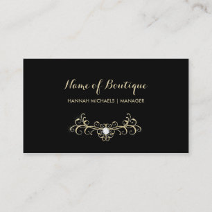 Tarjeta De Visita Elegante espárragos Boutique Black and Gold Diamon