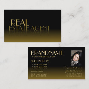 Tarjeta De Visita Elegante espejo fuente elegante negro marrón con f