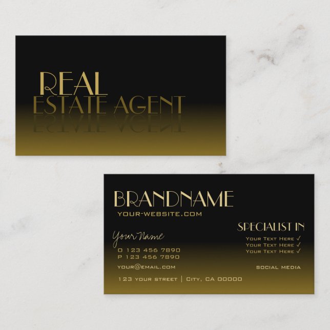 Tarjeta De Visita Elegante espejo fuente fuente clásica degradado de (Anverso / Reverso)