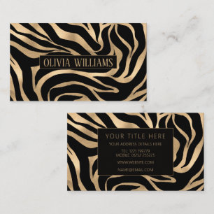 Tarjeta De Visita Elegante Estampado Animal de Cebra Dorado Metálico