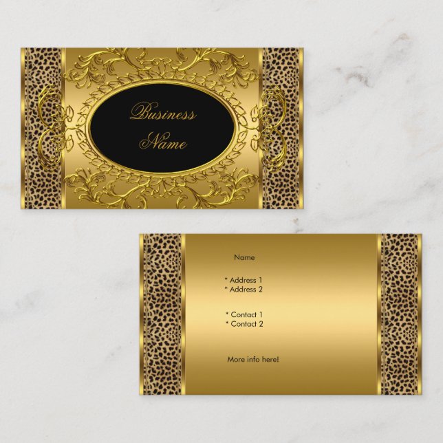Tarjeta De Visita Elegante estampado de animales de Leopardo negro d (Anverso / Reverso)