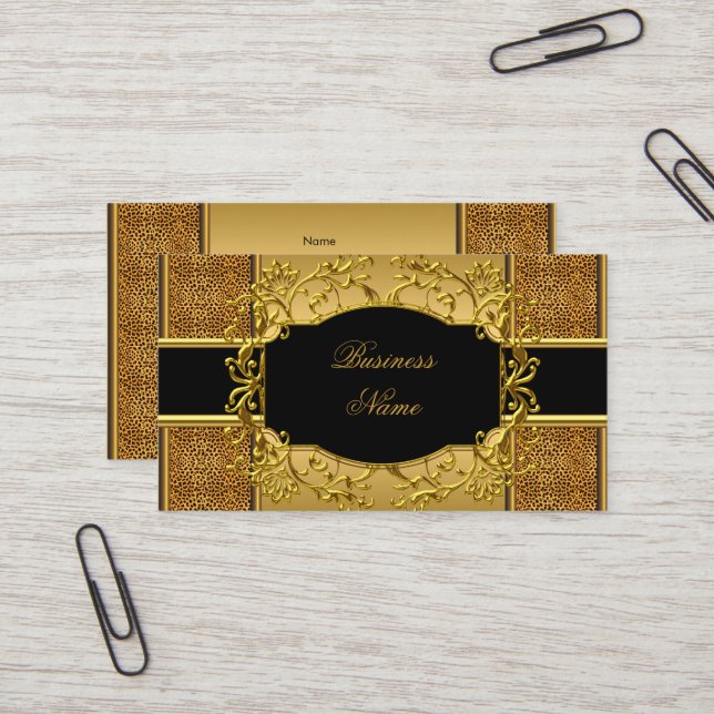 Tarjeta De Visita Elegante estampado de animales de Leopardo negro d (Anverso/Reverso In Situ)