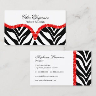 Tarjeta De Visita Elegante estampado de cebra y lentejuelas