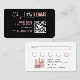 Tarjeta De Visita Elegante Estética de Belleza Negra y Rosa, Lealtad