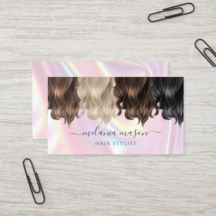 Tarjeta De Visita Elegante Estilista de Cabello Colorido Rosa de Mod