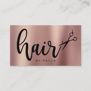 Tarjeta De Visita Elegante estilista de las tijeras de oro rosa de c