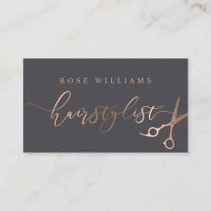 Tarjeta De Visita Elegante estilista de las tijeras de oro y gris ro