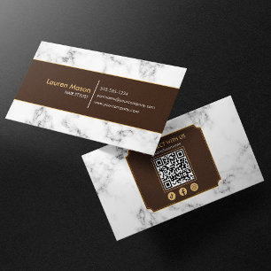 Tarjeta De Visita Elegante Estilista de Peinados Mármol Dorado Marró