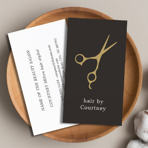 Tarjeta De Visita Elegante Estilista de Pelo de Tijera Oscura Modern
