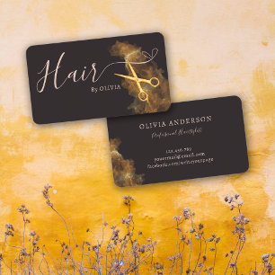 Tarjeta De Visita Elegante Estilista de Pelo Tijeras de Oro Rosa Gri