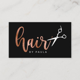 Tarjeta De Visita Elegante estilista de rosa dorado y tijeras negras