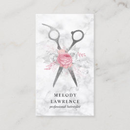 Tarjeta De Visita Elegante estilista de tijeras de mármol blanco pla