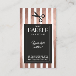 Tarjeta De Visita Elegante estilista rosa dorado geométrico negro el