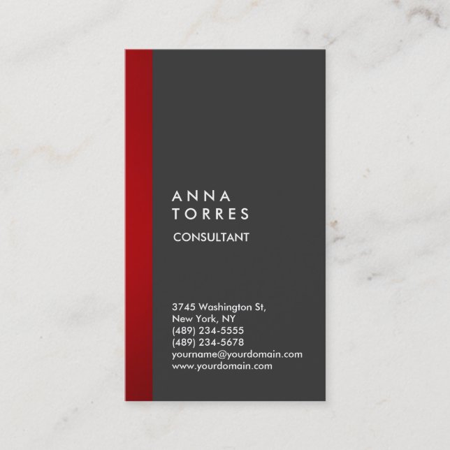 Tarjeta De Visita Elegante estilizado elegante banda roja gris creat (Anverso)