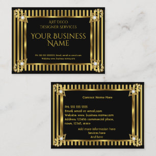 Tarjeta De Visita Elegante estilo Art Deco Banda negra de oro